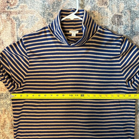 J. Crew #BB750 Women's Navy/Tan Stripe Printed Tissue Turtleneck Shirt Top XL - Picture 6 of 9